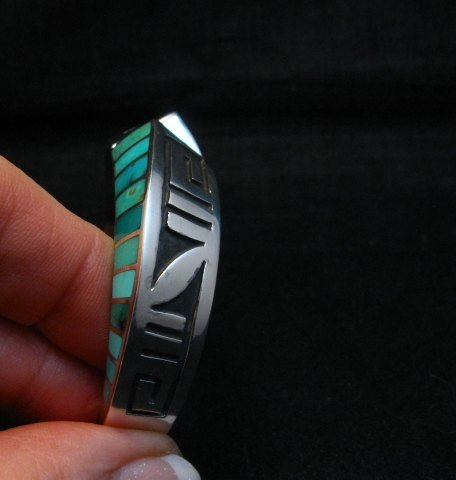 Image 10 of Lonn Parker Navajo Turquoise Inlay Silver Twist Bracelet Native American