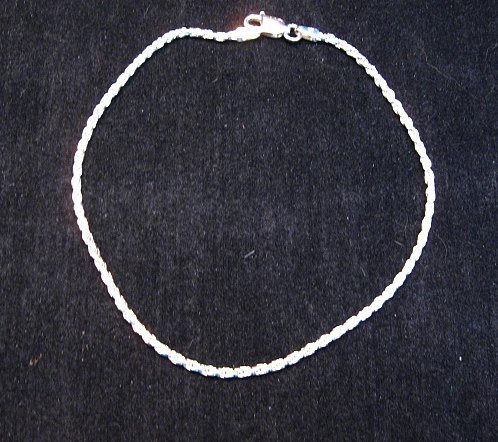 Image 1 of Sterling Silver Diamond-cut Rope Chain Anklet / Bracelet 9-Inch Long 