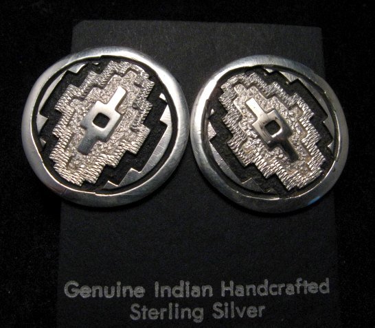Image 0 of Dan Jackson Navajo Native American Rug Design Silver Earrings