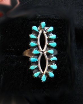 Image 0 of Vintage Native American Turquoise Cluster Silver Ring Sz6-1/2