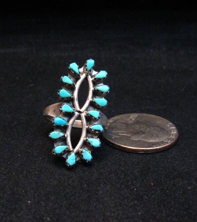 Image 2 of Vintage Native American Turquoise Cluster Silver Ring Sz6-1/2