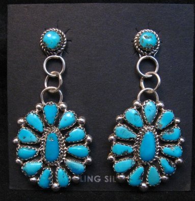 Image 1 of Navajo Turquoise Cluster Silver Earrings, Eunice Wilson 