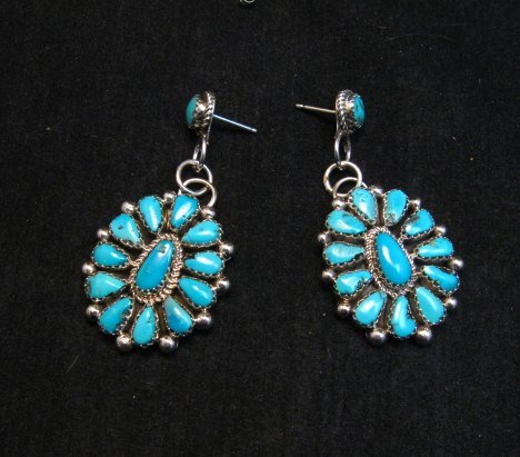Image 0 of Navajo Turquoise Cluster Silver Earrings, Eunice Wilson 