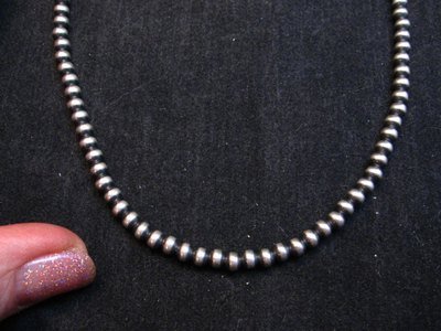 Image 2 of Native American 4mm Bead Navajo Pearls Sterling Silver Necklace 24-inch long