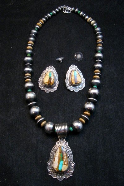 Image 0 of Navajo Royston Ribbon Turquoise Necklace Earring Set, Albert Jake