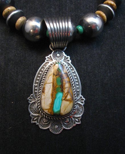 Image 1 of Navajo Royston Ribbon Turquoise Necklace Earring Set, Albert Jake