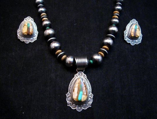 Image 3 of Navajo Royston Ribbon Turquoise Necklace Earring Set, Albert Jake