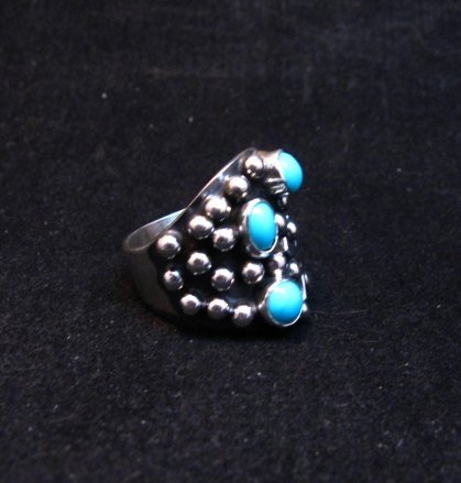 Image 1 of Navajo Ronnie Willie Turquoise Silver Cross Ring sz6-1/2
