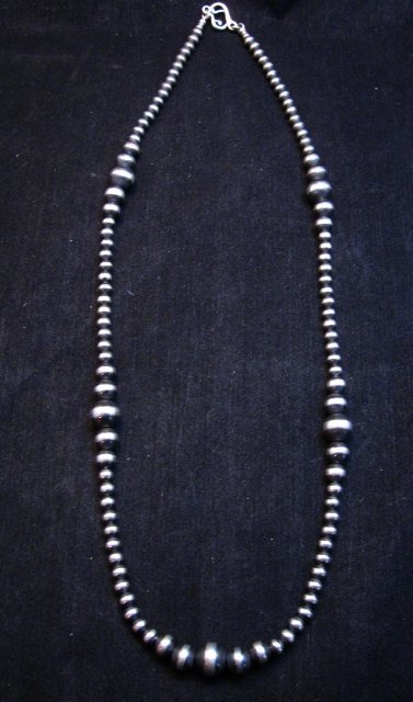 Image 0 of Native American Mixed Bead Navajo Sterling Silver Necklace 24-inch long