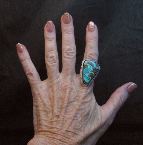 Image 3 of Navajo Native American Turquoise Ring sz9, Lonnie Willie