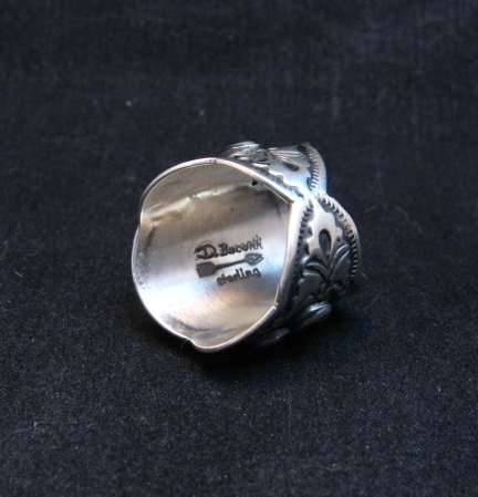 Image 3 of Wide Darryl Becenti Navajo Coral Sterling Silver Ring sz7
