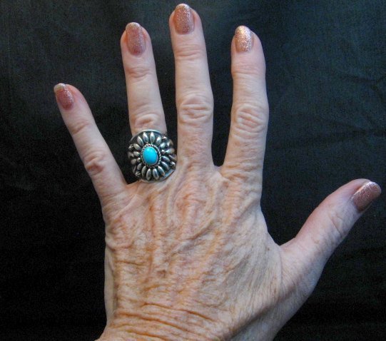 Image 4 of Darryl Becenti Navajo Sleeping Beauty Turquoise Ring sz8-1/2