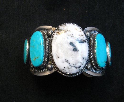 Image 0 of Navajo White Buffalo Turquoise Bracelet, Native American Gilbert Tom