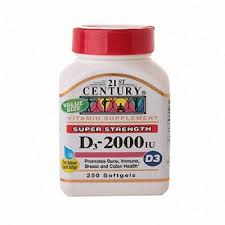 Case of 12-Vit D3 2000 IU 2000 Unit Cap 250 By 21st Century Nutrit