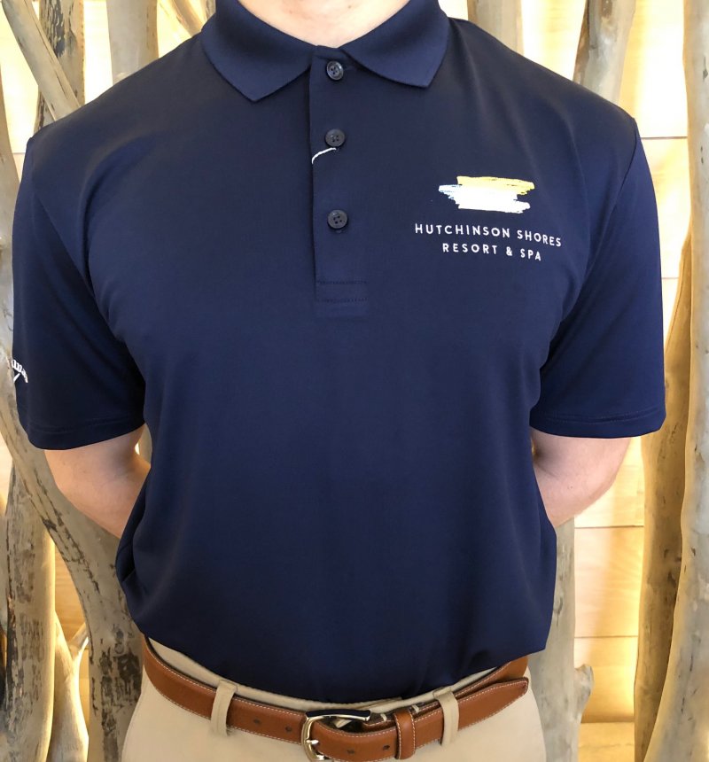 Shirt men's navy blue with embroidered logo and collar