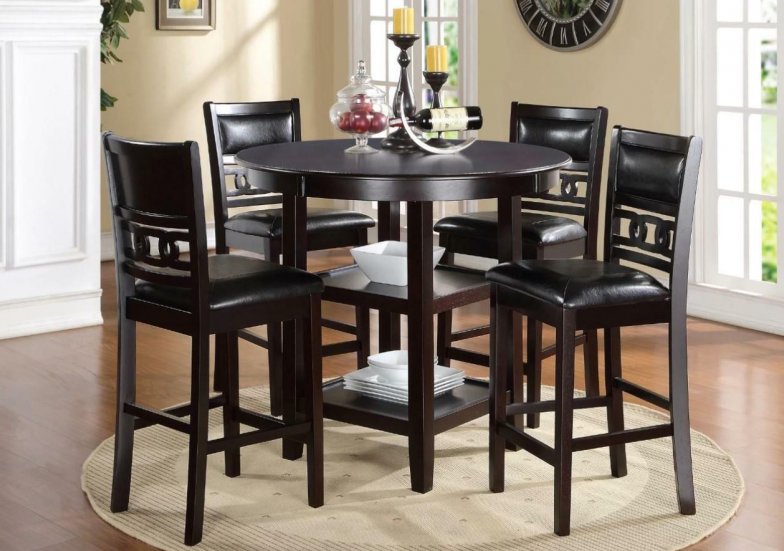 D1701 Gia Round Counter Height 5pc Dining Set - Ebony
