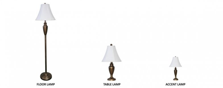 FHA005A Floor & Table Lamps, Bronze Metal 4PC Set