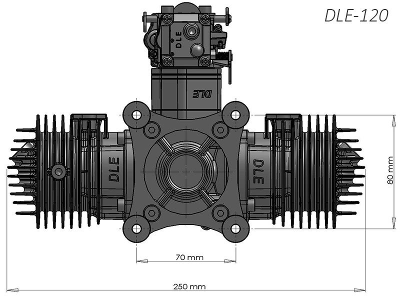 Image 3 of DLE 120cc Twin Engine with Mufflers, Standoffs