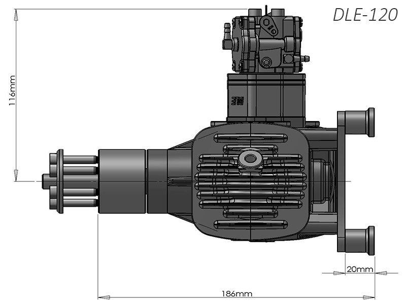 Image 4 of DLE 120cc Twin Engine with Mufflers, Standoffs