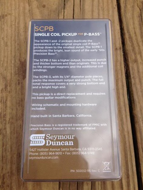Image 3 of Seymour Duncan SCPB-3 Quarter Pound Single Coil Precision P Bass PICKUP
