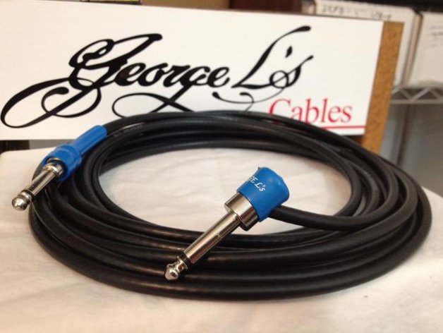 Image 0 of George L's 10' .225 Guitar Bass Cable BLACK / BLUE Right Angle / Straight