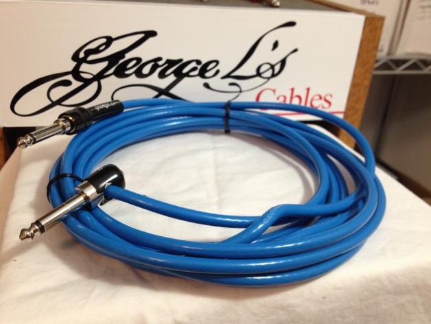 Image 0 of George L's 10' .225 Guitar Bass Cable BLUE / BLACK Right Angle / Straight