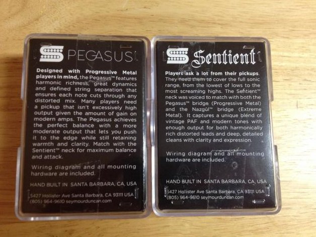 Image 1 of Seymour Duncan Pegasus Trembucker & Sentient 6 String Guitar Pickup Set BLACK