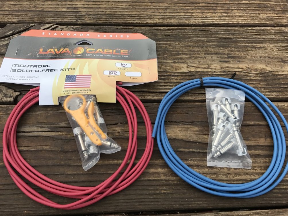 Image 0 of LAVA Solder-Free XL Pedalboard Kit 20ft Cable 20 RA V2 Plugs - BLUE & RED