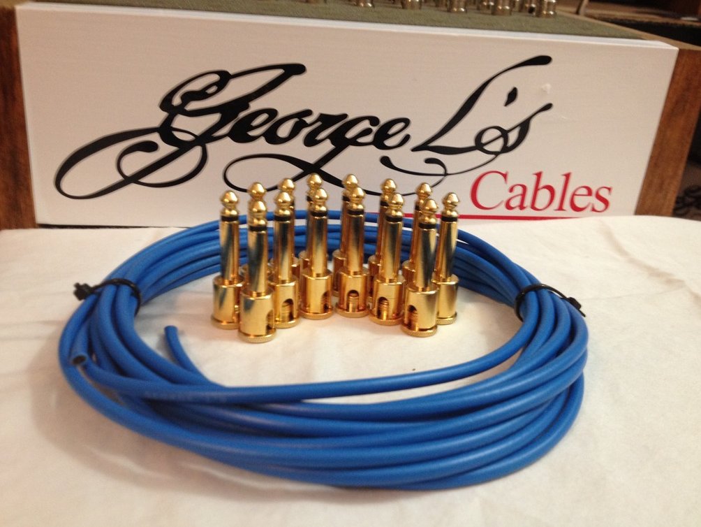 Image 0 of NEW George L 155 Pedalboard Effects Cable Kit LARGE .155 Blue / GOLD 15/14