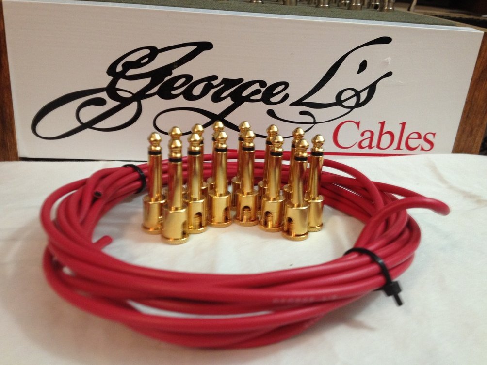 Image 0 of NEW George L 155 Pedalboard Effects Cable Kit LARGE .155 Red / GOLD 15/14
