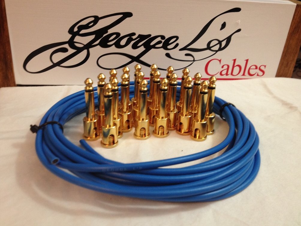 Image 0 of NEW George L 155 Pedalboard Effects Cable Kit XL .155 Blue / GOLD - 20/20