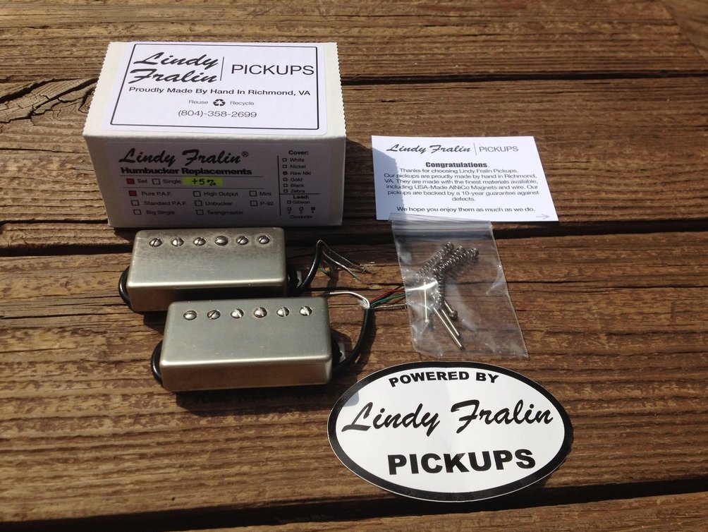 Image 0 of Lindy Fralin Pure P.A.F. Custom 5% OVER Pickups Raw Nickel Covers 4 Cond Leads