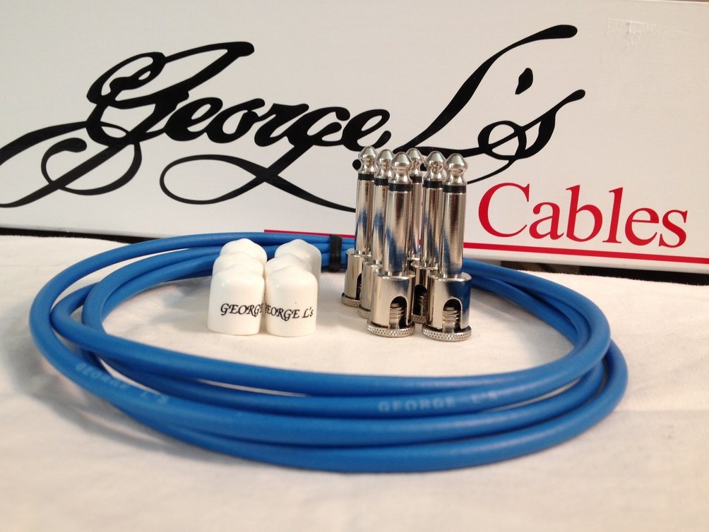 Image 0 of George L's 155 Guitar Pedal Cable Kit .155 Blue / White / Nickel - 6/6/6