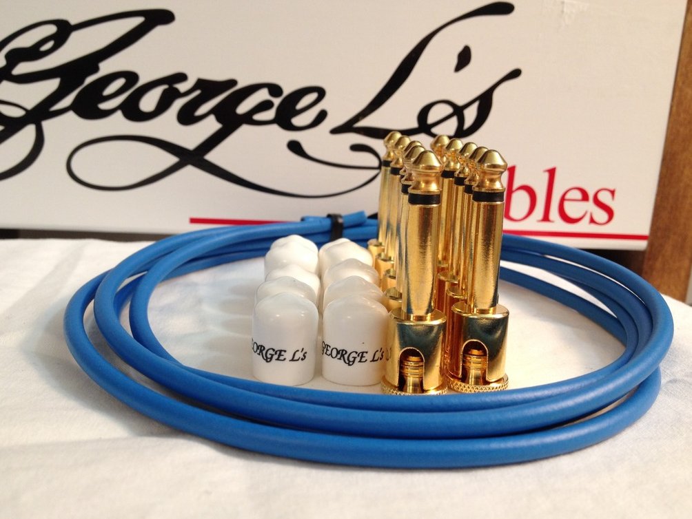 Image 0 of George L's 155 Guitar Pedal Cable Kit .155 Blue / White / Gold - 10/10/5