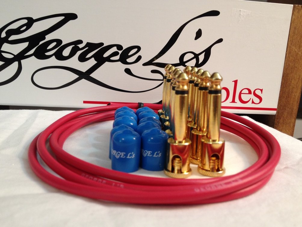 Image 0 of George L's 155 Guitar Pedal Cable Kit .155 Red / Blue / Gold - 10/10/5