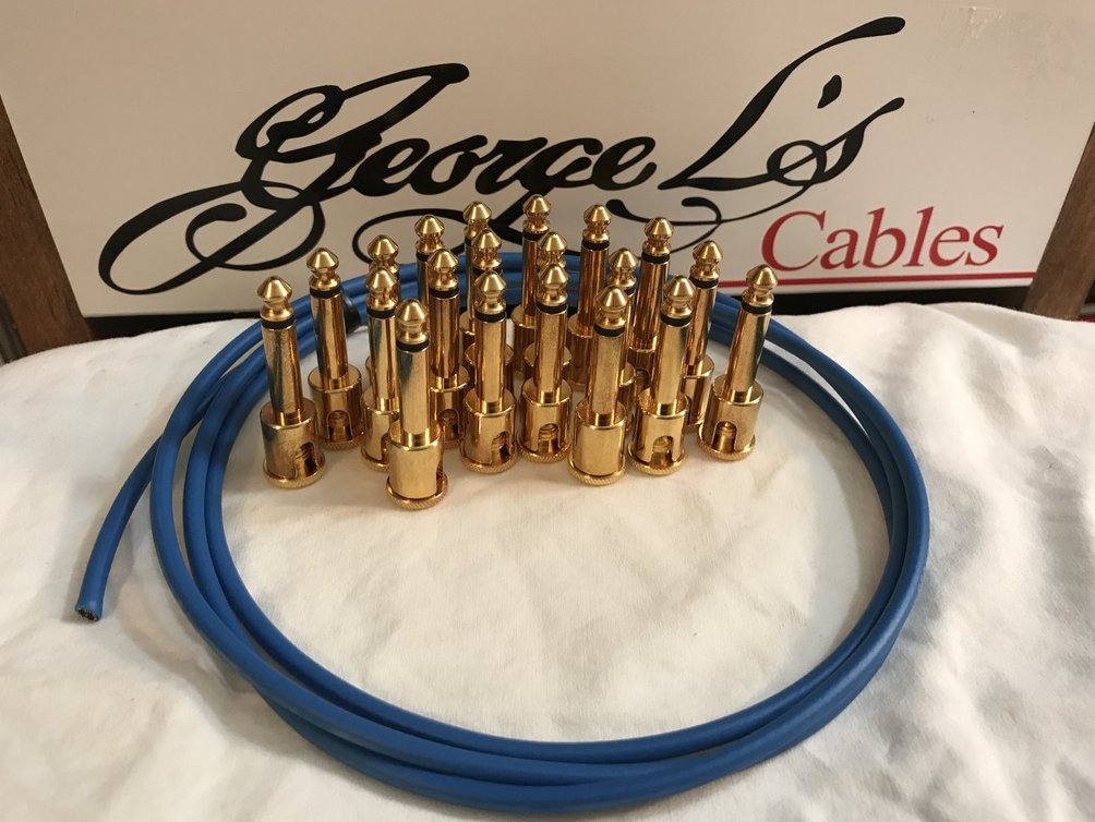 Image 0 of George L's IDEAL Pedalboard .155 GOLD Cable Kit 20 Plugs & 5 Foot - BLUE