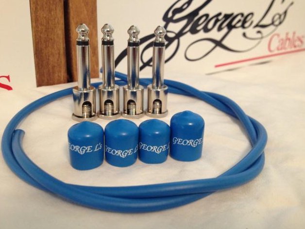 George L's 2 FT Patch Cable Kit Nickel Right Angle w/ 4x Plugs & 4x Jacket BLUE